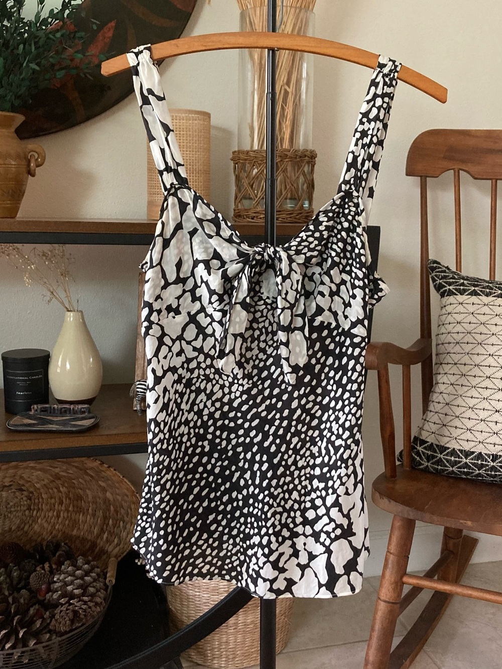 J. Crew Silk Black & White Tie-Front Camisole